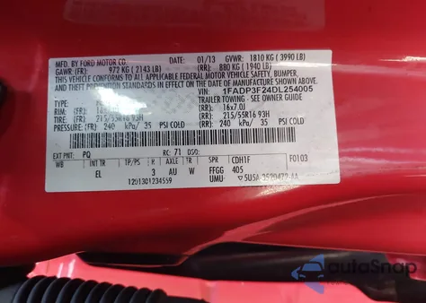 2013 Ford Focus Se z USA, uszkodzony, nr VIN 1FADP3F24DL254005